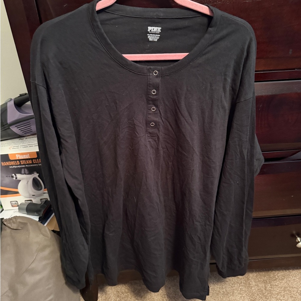 NWT Pink Black Henley Shirt